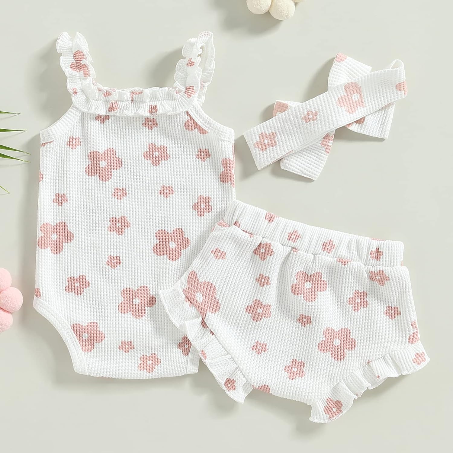 Newborn Baby Girl Clothes Floral Sleeveless Romper Bodysuit + Ruffle Bloomers Shorts Infant Summer Outfits Set - Image 2