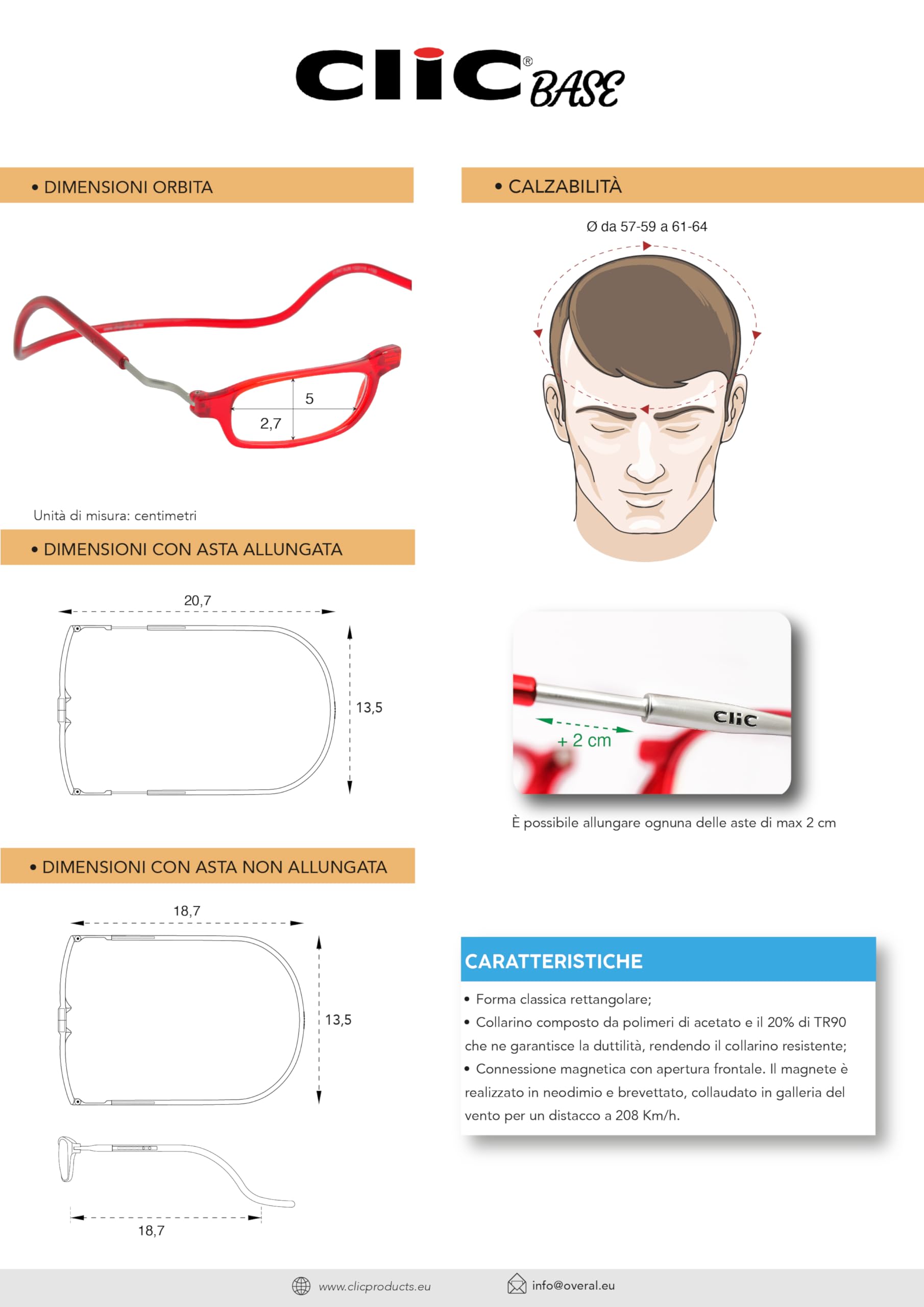 CliC Eyewear Base - Occhiali da lettura classici - Forma Rettangolare - Occhiali da lettura uomo/donna - Made in Italy