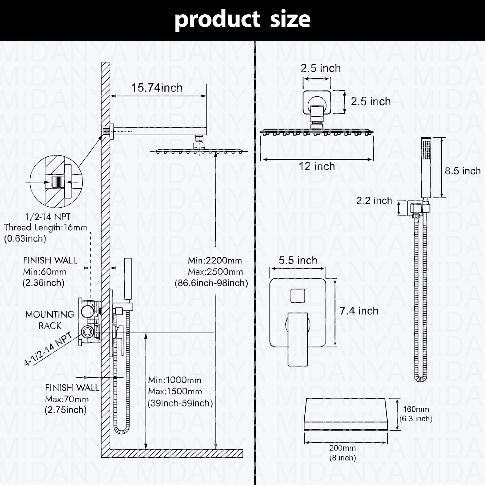 Système de Douche à Effet Pluie de 30 cm (12 Pouces) en Nickel brossé Assorti au Robinet de lavabo monocommande en Nickel brossé