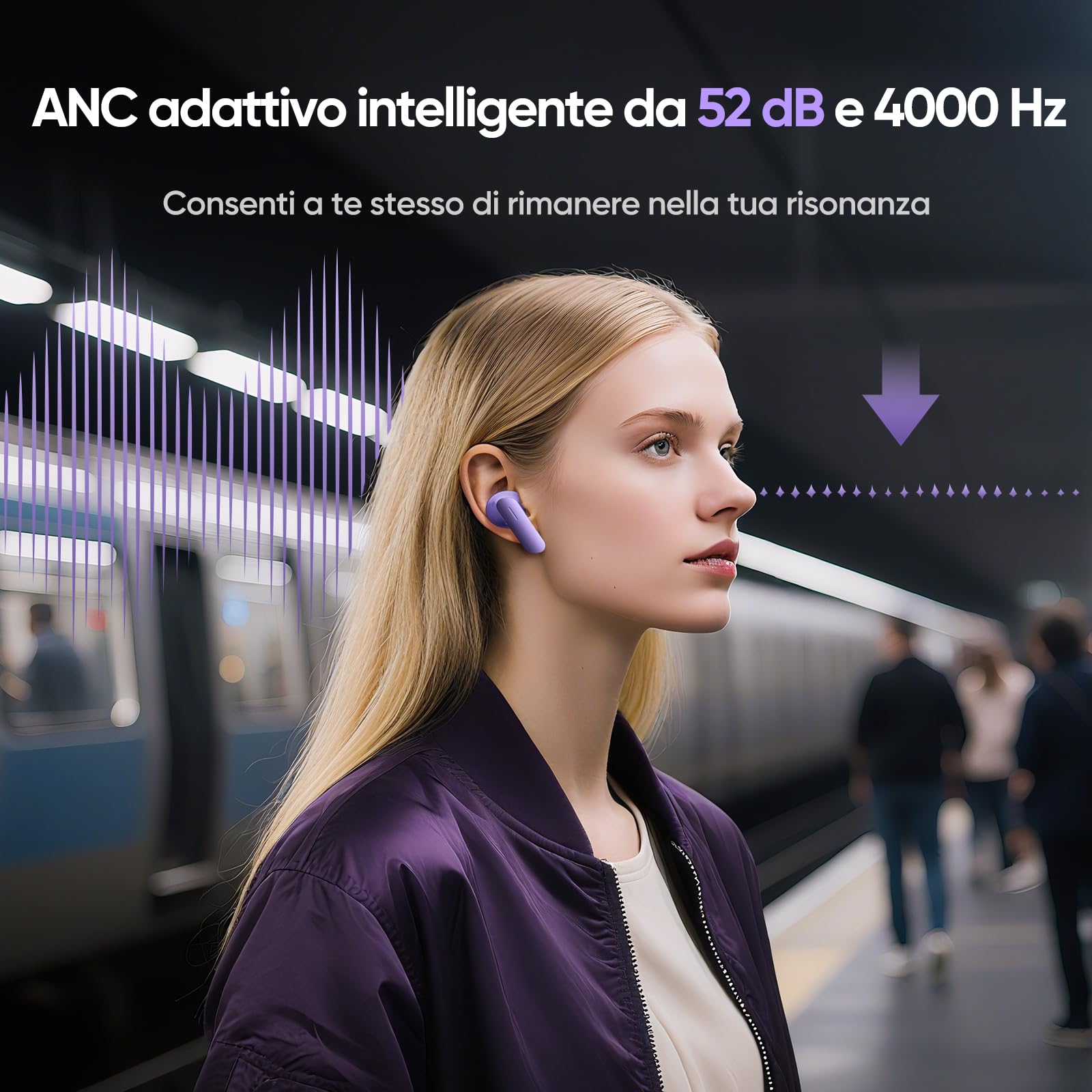 realme Buds Air 7 Cuffie Bluetooth Wireless, Driver Bass 12,4 mm, 52 h di Riproduzione, ANC 52 dB, 6 Microfoni ENC, Bassa Latenza 45 ms, Audio Spaziale, Hi-Res LHDC, IP55, Viola Lavanda