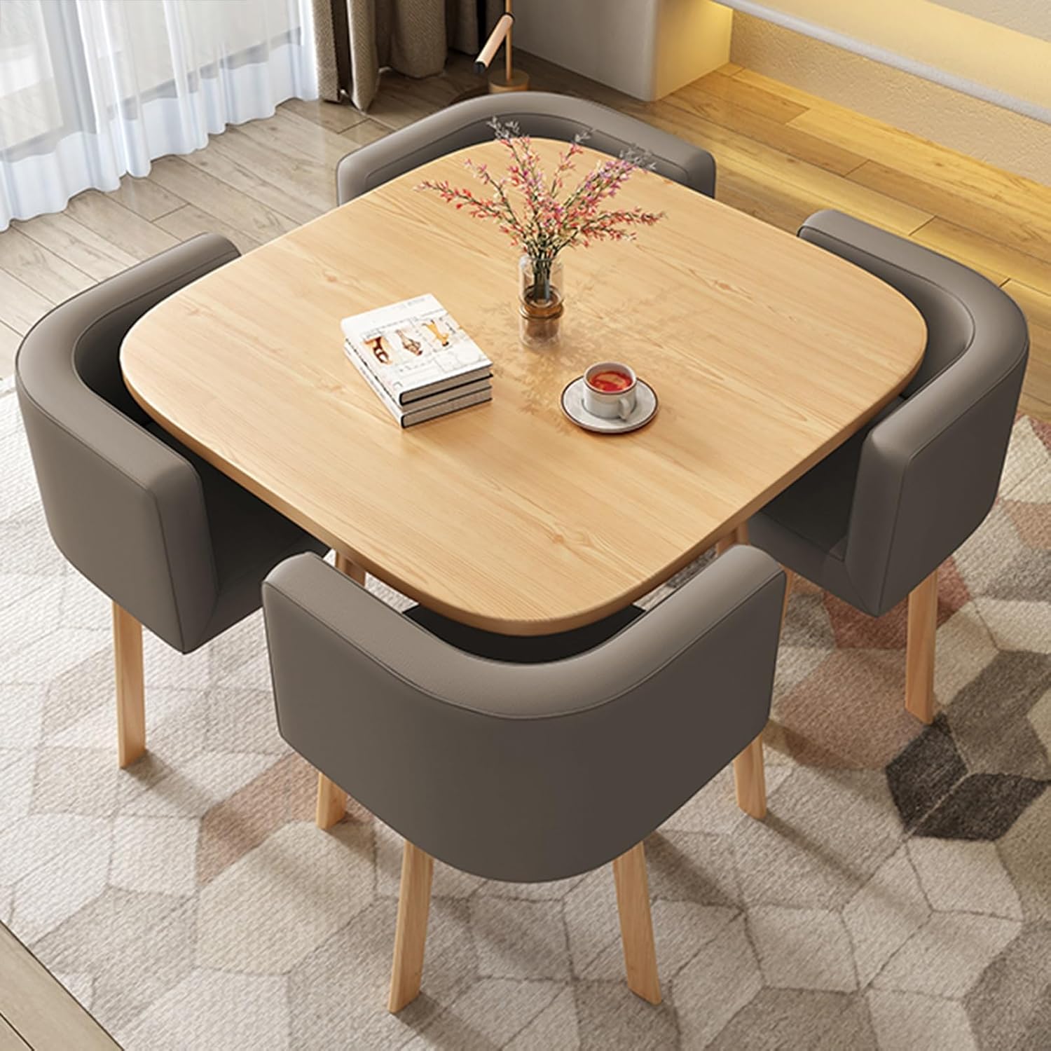 Office Table and Chair Set, Reception Negotiation Table, Small Conference Table, Padded Seats & Backrests, Suitable for Lounge, Living Room, Kitchen(Gray)