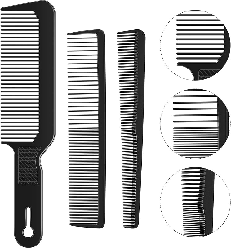 Juego de peines de peluquero para hombres y mujeres, 3 piezas, corte de pelo cónico, cortadora plana, barberología, peine de fibra resistente al calor