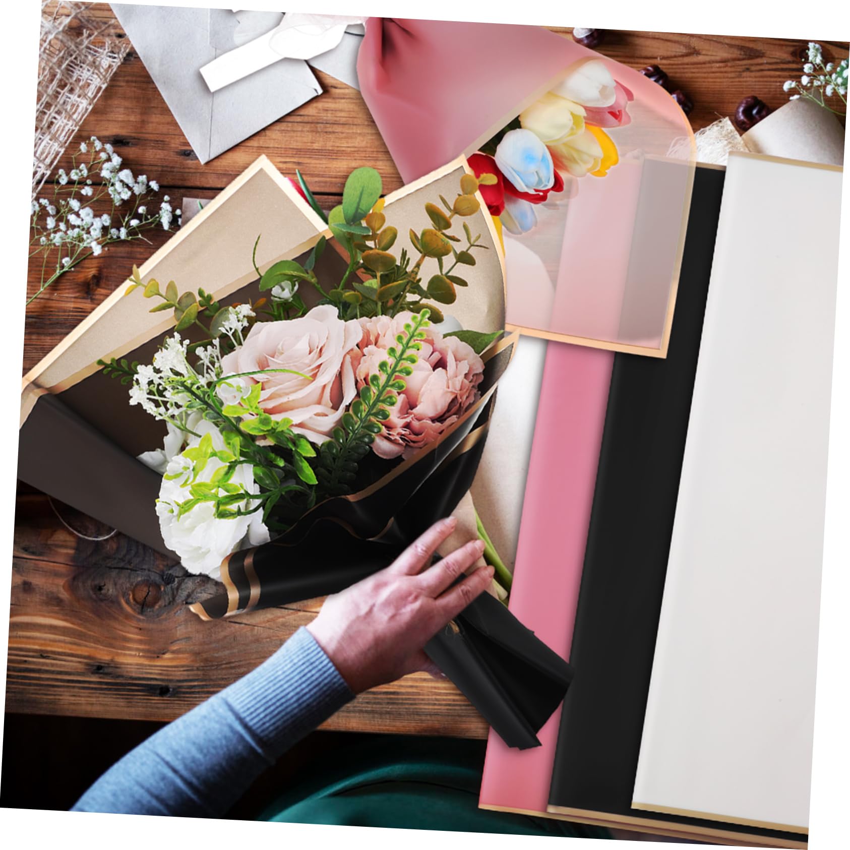 Homoyoyo 60 Sheets Floral Wrapping Paper for Flower Bouquet Rose Bouquet Wrapping Paper Waterproof Sturdy for Wedding Diy Craft
