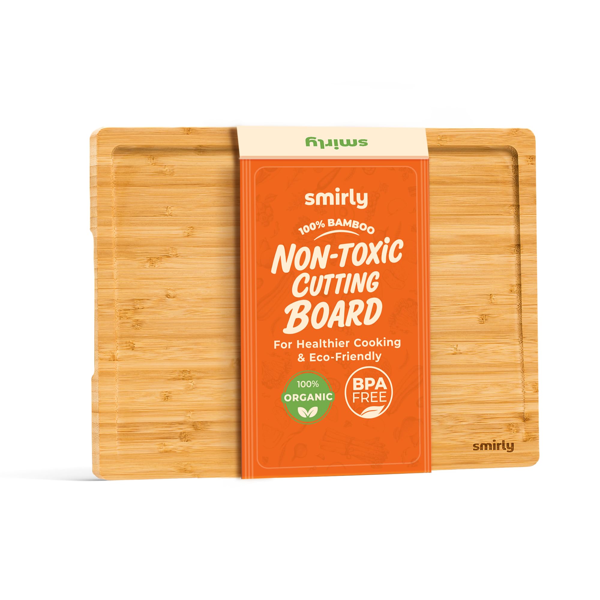 SMIRLY Large Bamboo Cutting Board for Kitchen: Large Bamboo Cutting Board with Juice Groove, Wooden Cutting Board for Kitchen, Butcher Block Cutting Board Wood
