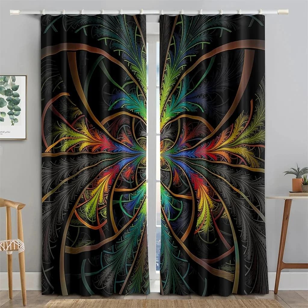 Rideaux pour séparation de pièce et cuisine au motif fractal coloré