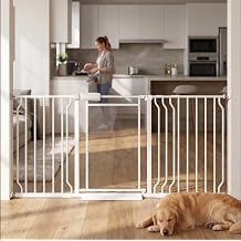 Triple-Lock Acrylic Extra Wide Baby Gate 57.5"-65.74", Crystal Clear Transparent Pet Gate for Dogs, Heavy Duty Metal Gate for Doorways, Pressure Mount Child Safety Barrier, Auto Close, White