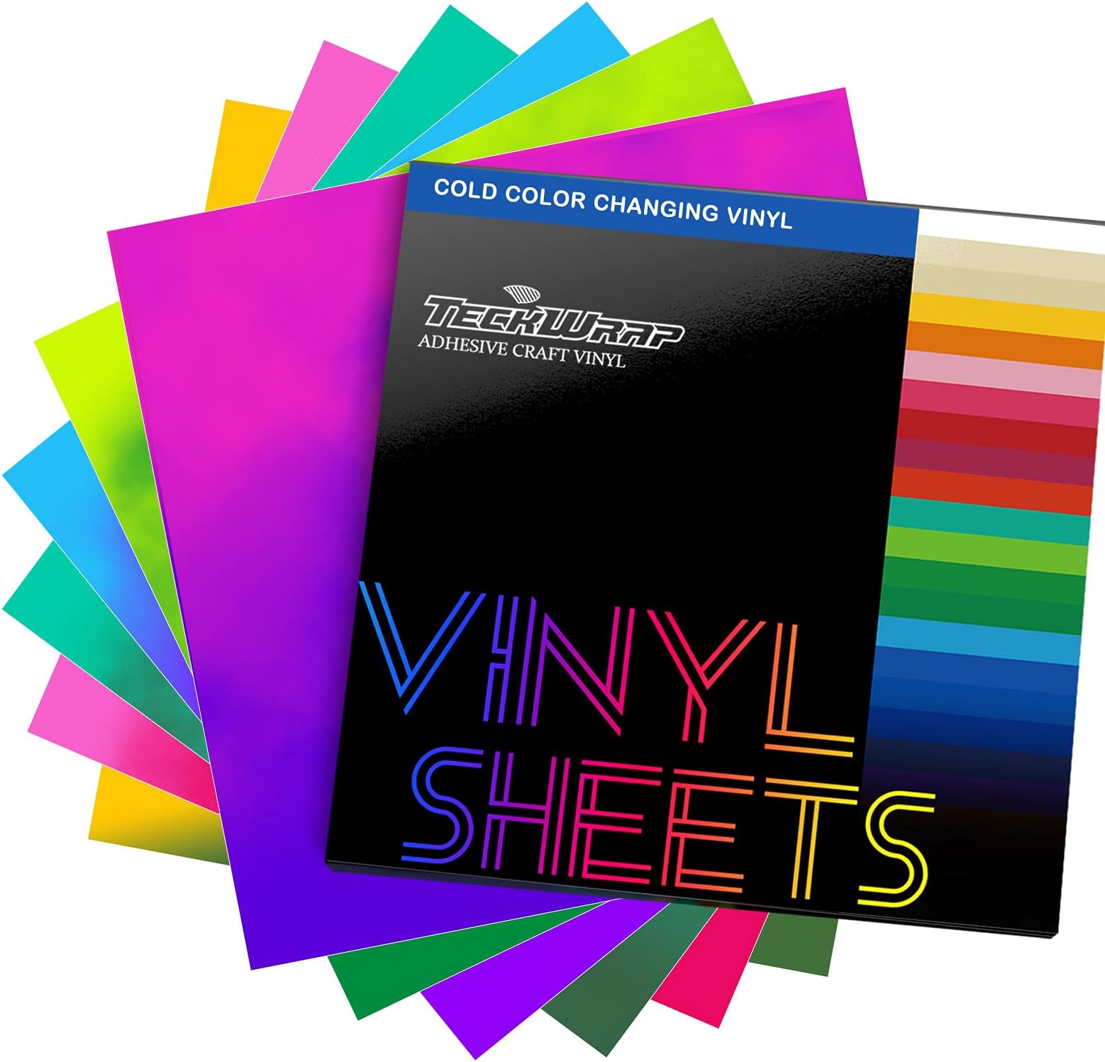 TECKWRAPCold Color Changing Vinyl Sheets Permanent Adhesive Vinyl Cold Sensitive for Stickers Decals Cups Water Bottles Decoration, 12" x 12" 6 Sheets/Pack