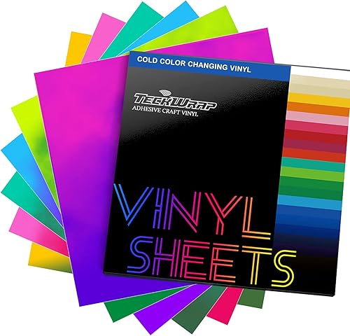 TECKWRAP Vinilo que cambia de color azul a morado, sensible a la temperatura fría, vinilo adhesivo para cortador de manualidades, calcomanías,