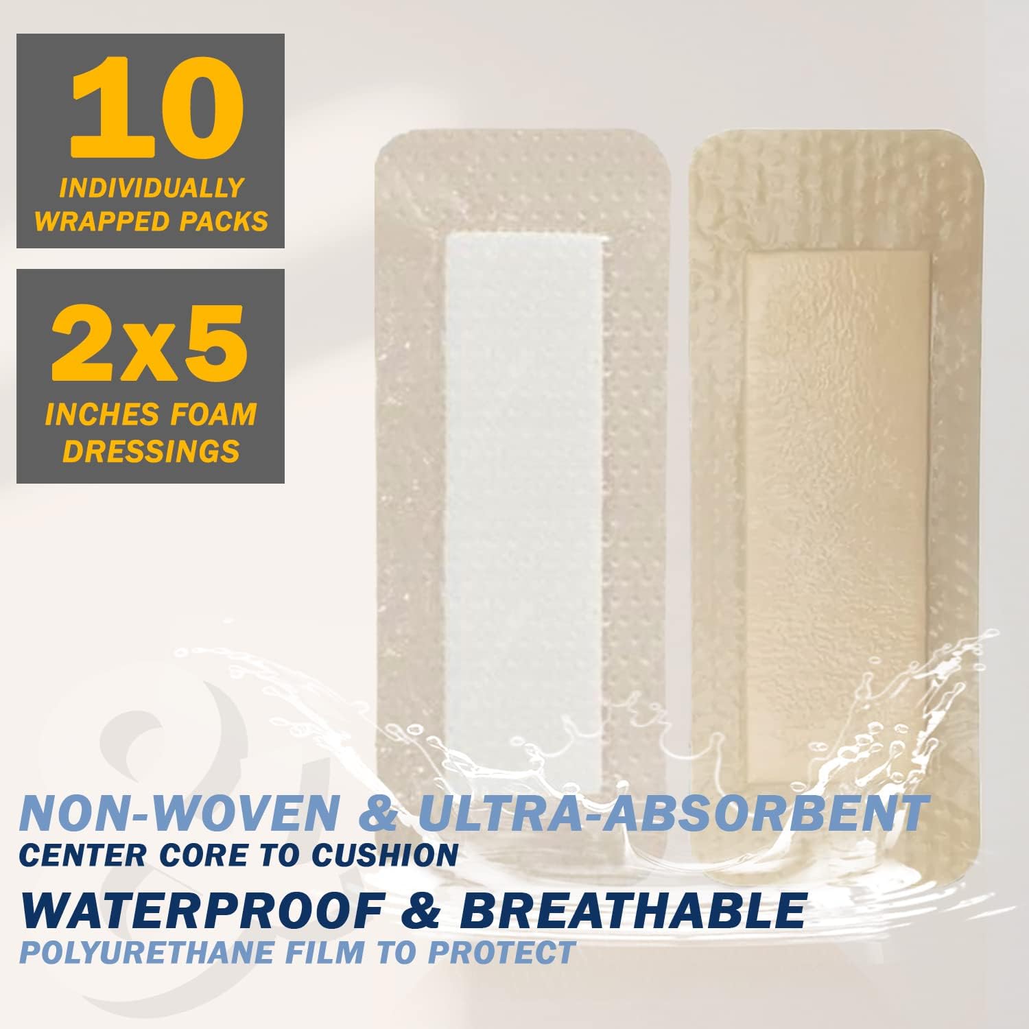 EVERLIT Care Silicone Foam Dressing with Adhesive Border | Highly Absorbent Hypoallergenic Bandages for Chronic Wounds, Bed Sores, Pressure Ulcers | Gentle & Secure Adhesion (2" x 5" | 10 Pack) - Image 2