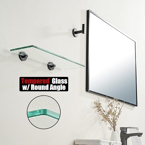 Miniatura 6 de JQK TGS101L14-ORB - Estante de vidrio para baño de bronce aceitado, almacenamiento de ducha de vidrio templado de 14 x 5 pulgadas, montaje en pared