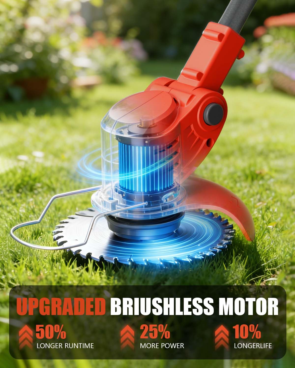 Débroussailleuse Electrique sans Fil, 850W Débroussailleuse Batterie Brushless, avec 2 Batteries 4.0Ah et 4 Lames, Coupe Bordure sans Fil avec Batterie pour tondre Le Jardin et la pelouse (Rouge)