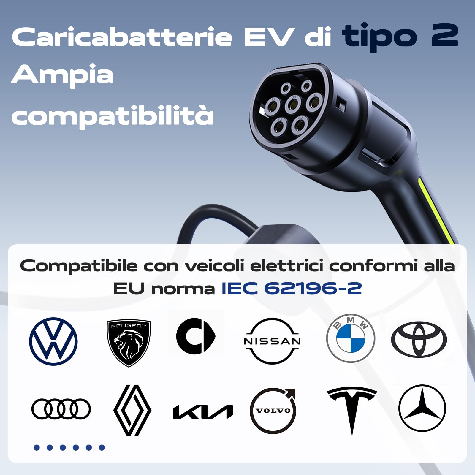 Colonnina Ricarica Auto Elettrica 3.6KW 5M Cavo Tipo 2 Spina Schuko 6-16A Wall EV Box VDLPOWEREU Monofase IP65