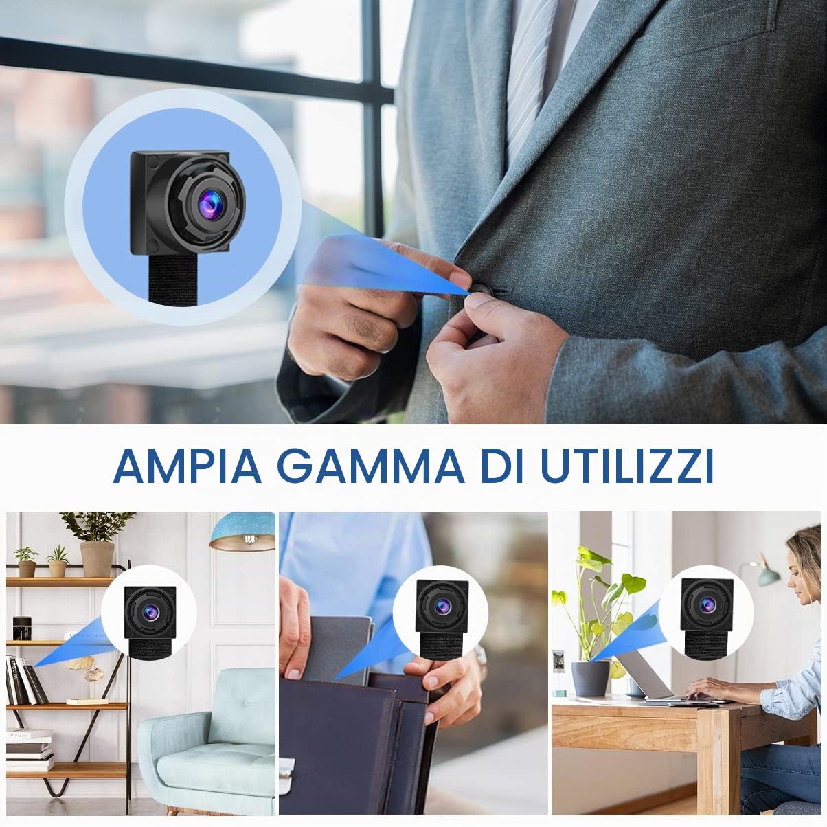 H+Y Mini Telecamera 1080P Dual-Mode, Wi-Fi 2.4GHz, Grandangolo e Protocollo RTSP. Supporta Foto, Registrazione Video e Allarme Rilevamento Movimento.