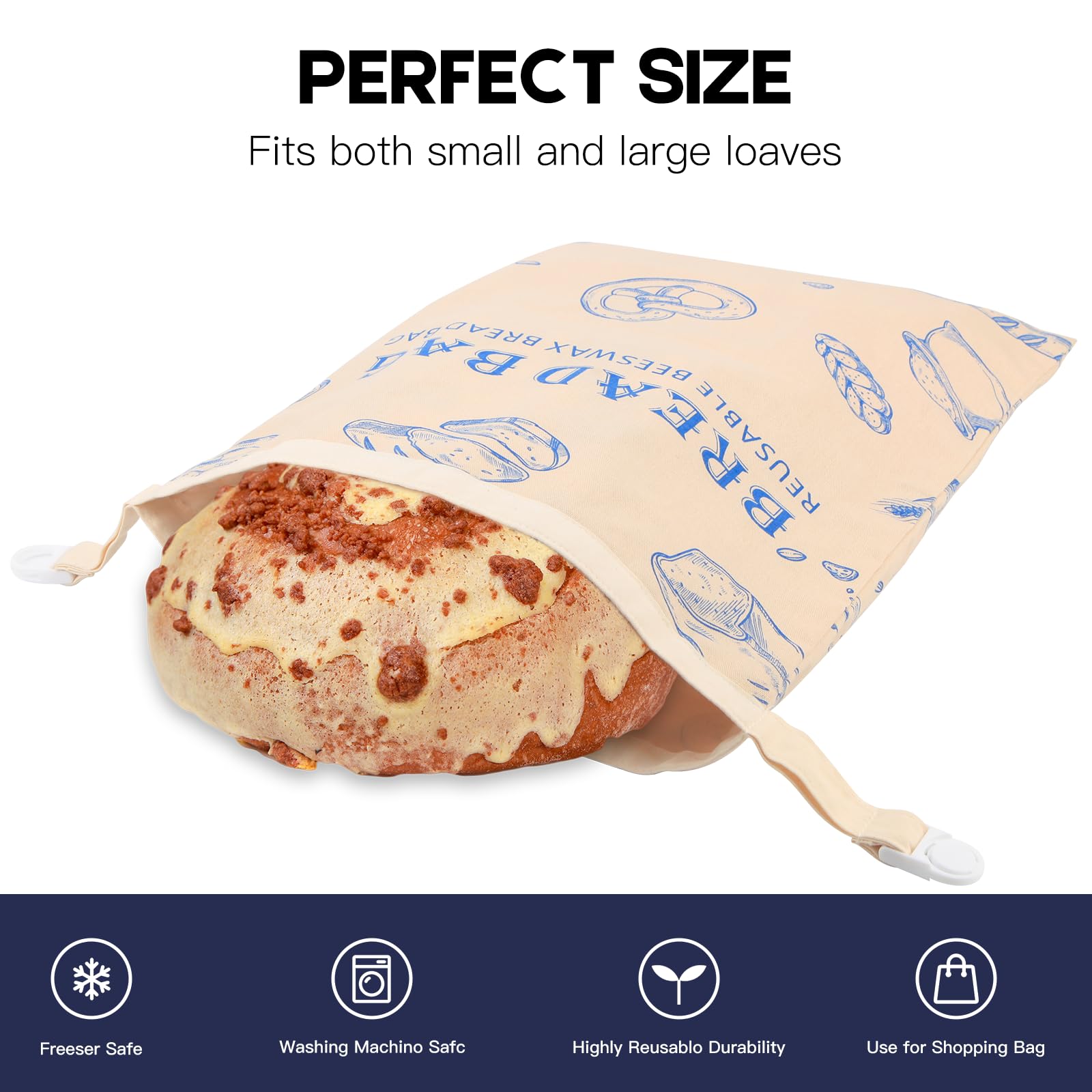 HOYEEFOU Reusable Bread Bag for Homemade - Cotton Bags, Food Storage with Double Locks, Keeps Sourdough Bread Fresh, Food Safe & Freezer Safe, Easy to Clean