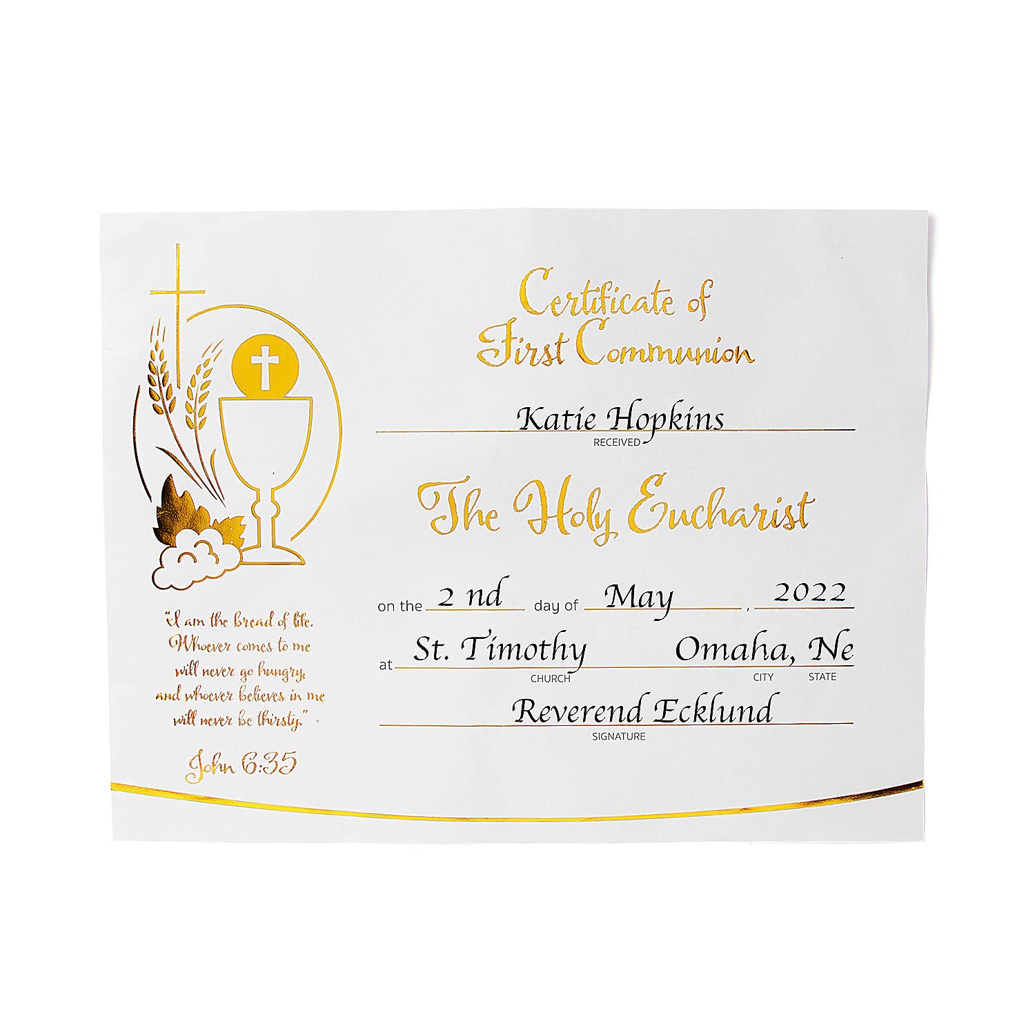 First Holy Communion Certificates