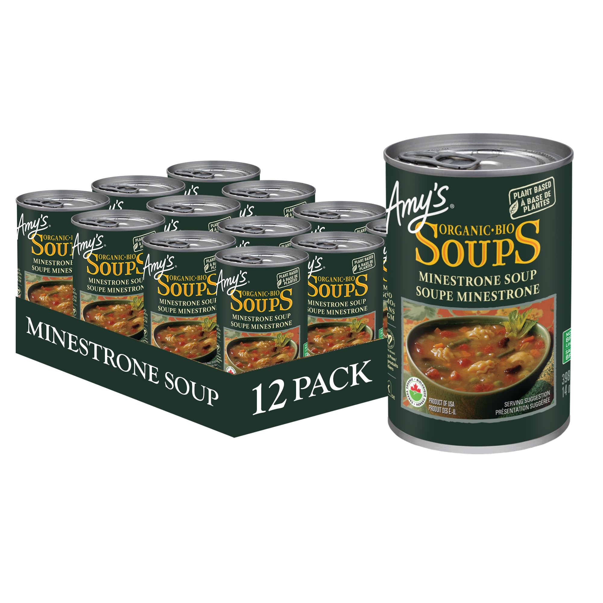 Amy’s Kitchen Organic Minestrone Soup – Vegan, Dairy-Free, Lactose-Free, Soy-Free, Corn-Free, Tree Nut-Free, Kosher, Plant-Based, 12-pack (398ml per can)