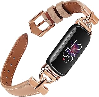 Unique D-shape Metal Buckle Bands Compatible with Fitbit Luxe Bands for Women Top Grain Leather Strap Compatible for Fitbit Luxe/Fitbit Luxe Special Edition Fitness Tracker