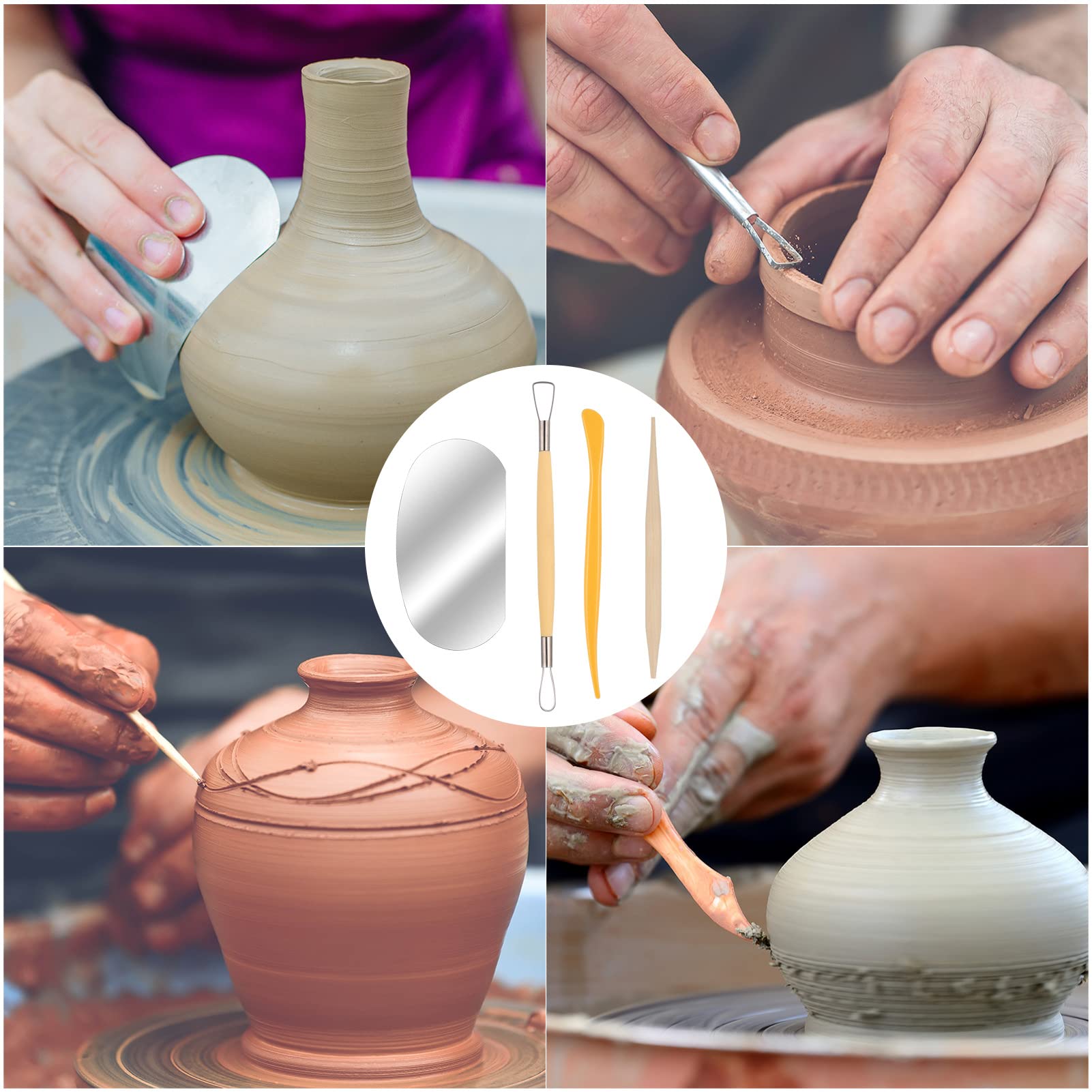 Kit De 13 Outils De Poterie En Acier Inoxydable - Pour Argile, Céramique, Sculpture - Poignées En Bois, Idéal Débutants Et Amateurs