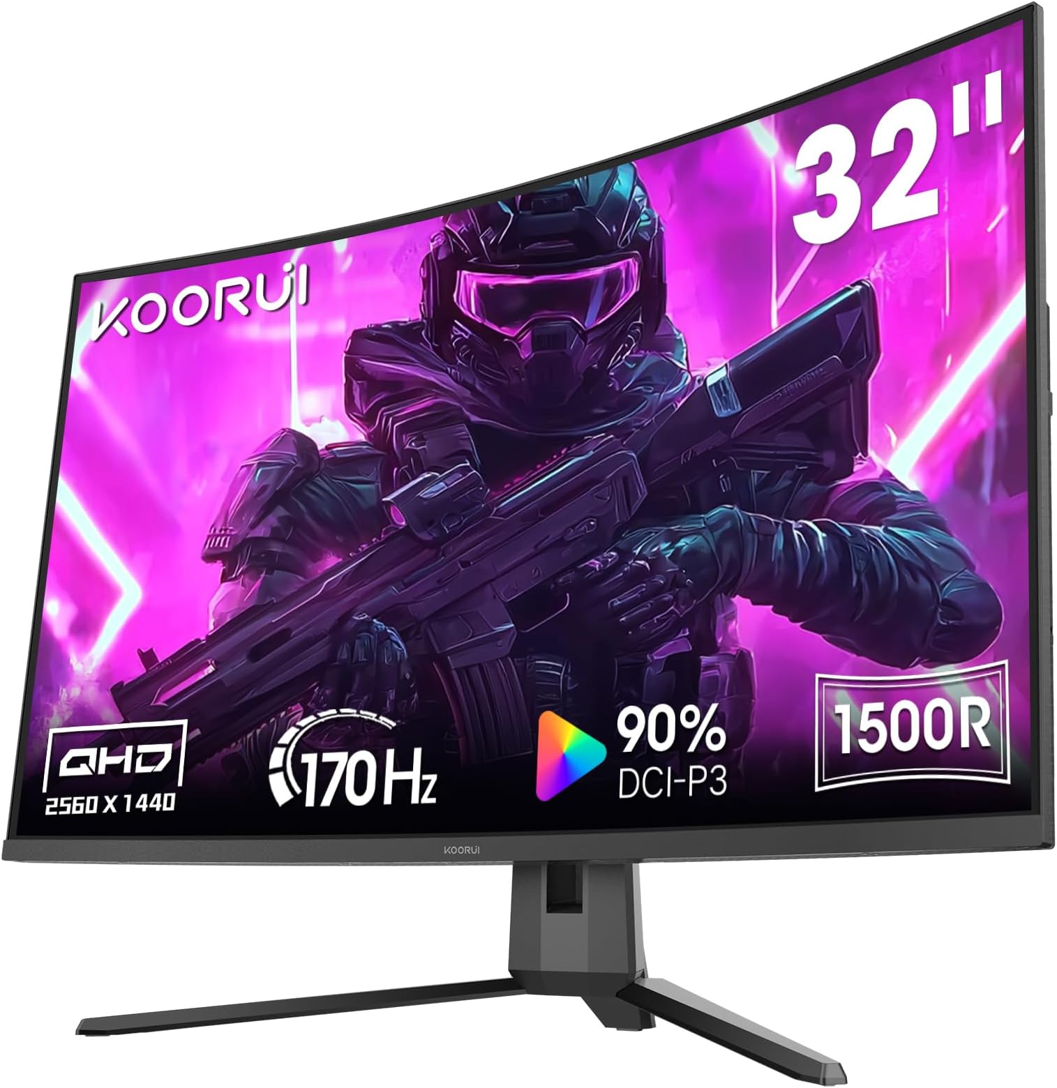 KOORUI 32 Inch Curved Gaming Monitor, QHD 1440P, 170Hz, VA 1500R Ultrawide Screen with Ultra-Thin, HDMI/DP, VESA Compatible, Tilt Adjustable, Eye Care G3221SC