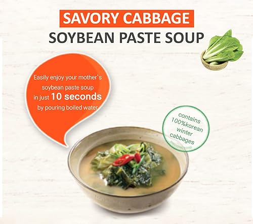 Miniatura 4 de Sopa liofilizada coreana de col instantánea y cangrejo rojo de soja, 10 paquetes (bloque de repollo paquete de 5 + bloque de cangrejo rojo paquete