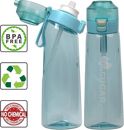 Miniatura 3 de FLRWDJL Botella de agua deportiva de aire libre de BPA, botella de agua de 22.0 fl oz con fragancia de fruta con 7 cápsulas de sabor y cepillo, taza