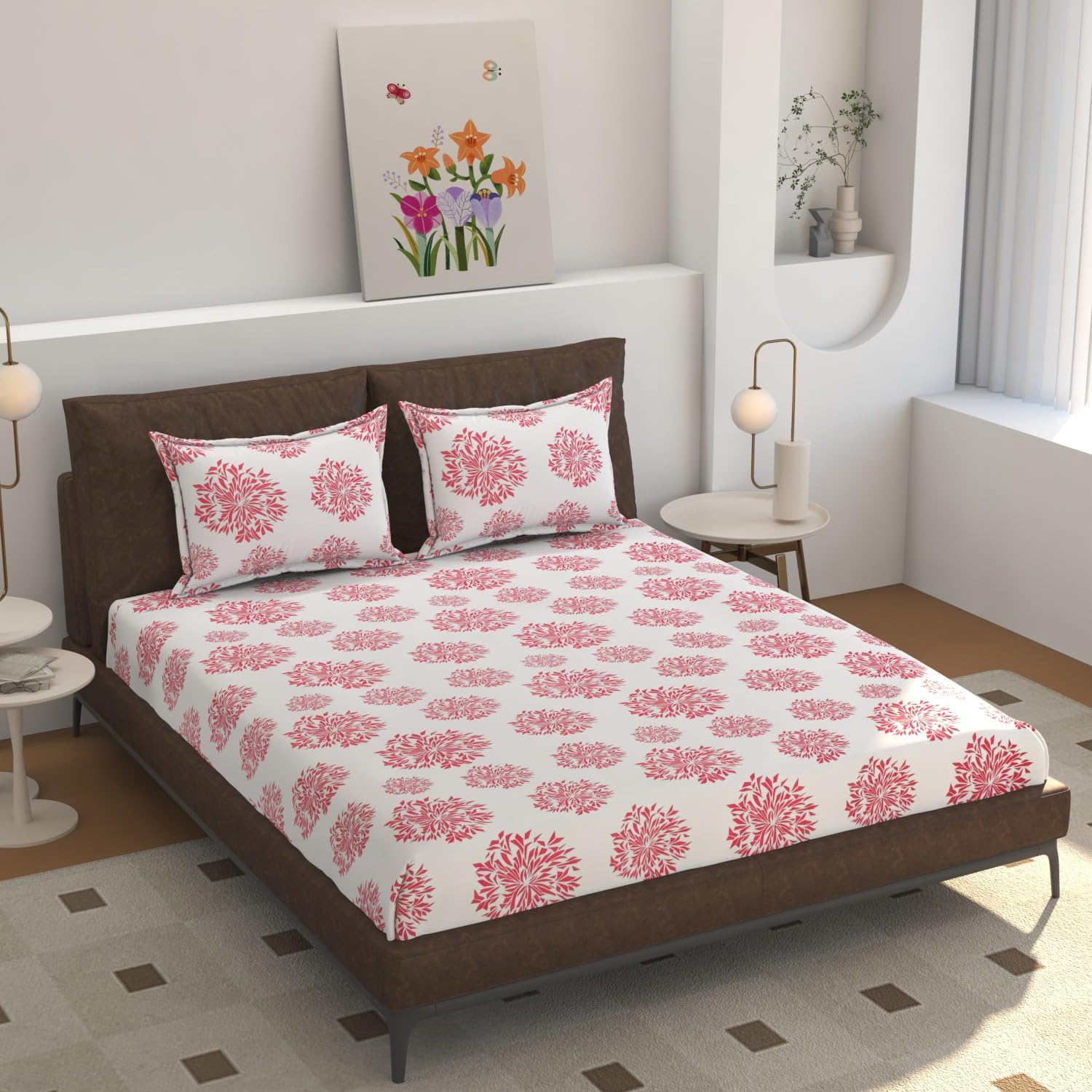 Dartistry Luxury Microfiber Double Bed Bedsheet | 155 TC Soft & Fade-Resistant | 2 Pillow Covers | Pink (90x90 Inch)-image-0