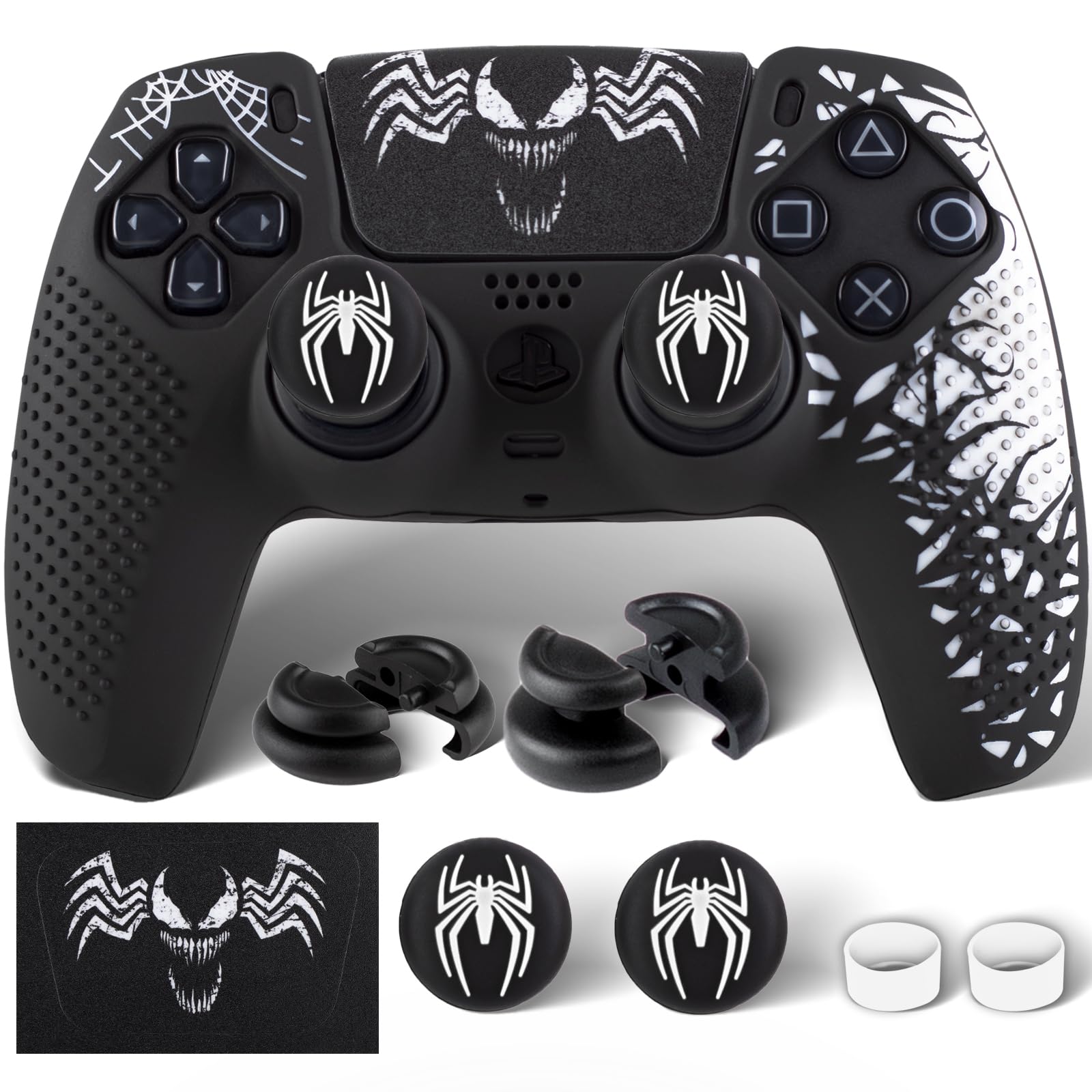 PlayRealm Silicone Skin Cover Sticker x 1 Extender Grips x 2 for PS5 Controller Venom Theme