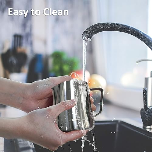 Miniatura 8 de Jarra espumadora de leche KitchenBoss de acero inoxidable, jarra vaporizadora de café expreso, 12 onzas (11.8 fl oz), jarra de latte Art, jarra de