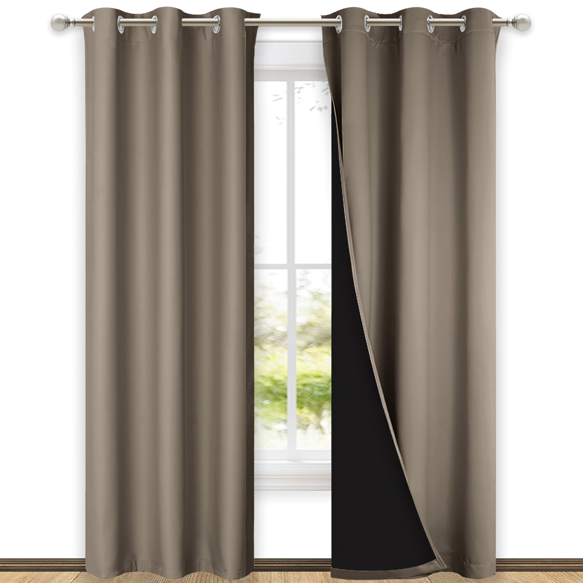 NICETOWN Taupe Full Shade Curtain Panels, Pair of Thermal Insulated &amp; Energy Efficiency Blackout Curtains for Living Room Windows, Lined Silky Performance Window Dressing (42" Wide x 84" Long)