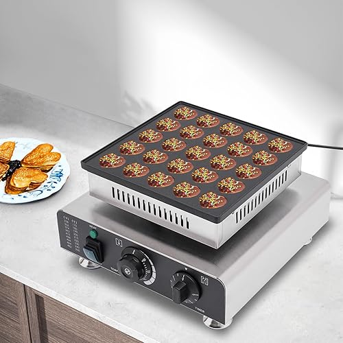 Miniatura 3 de Mini panqueques holandés eléctrico para 25 panqueques en forma de corazón, 900 W, sartén comercial para panqueques, plancha antiadherente, para