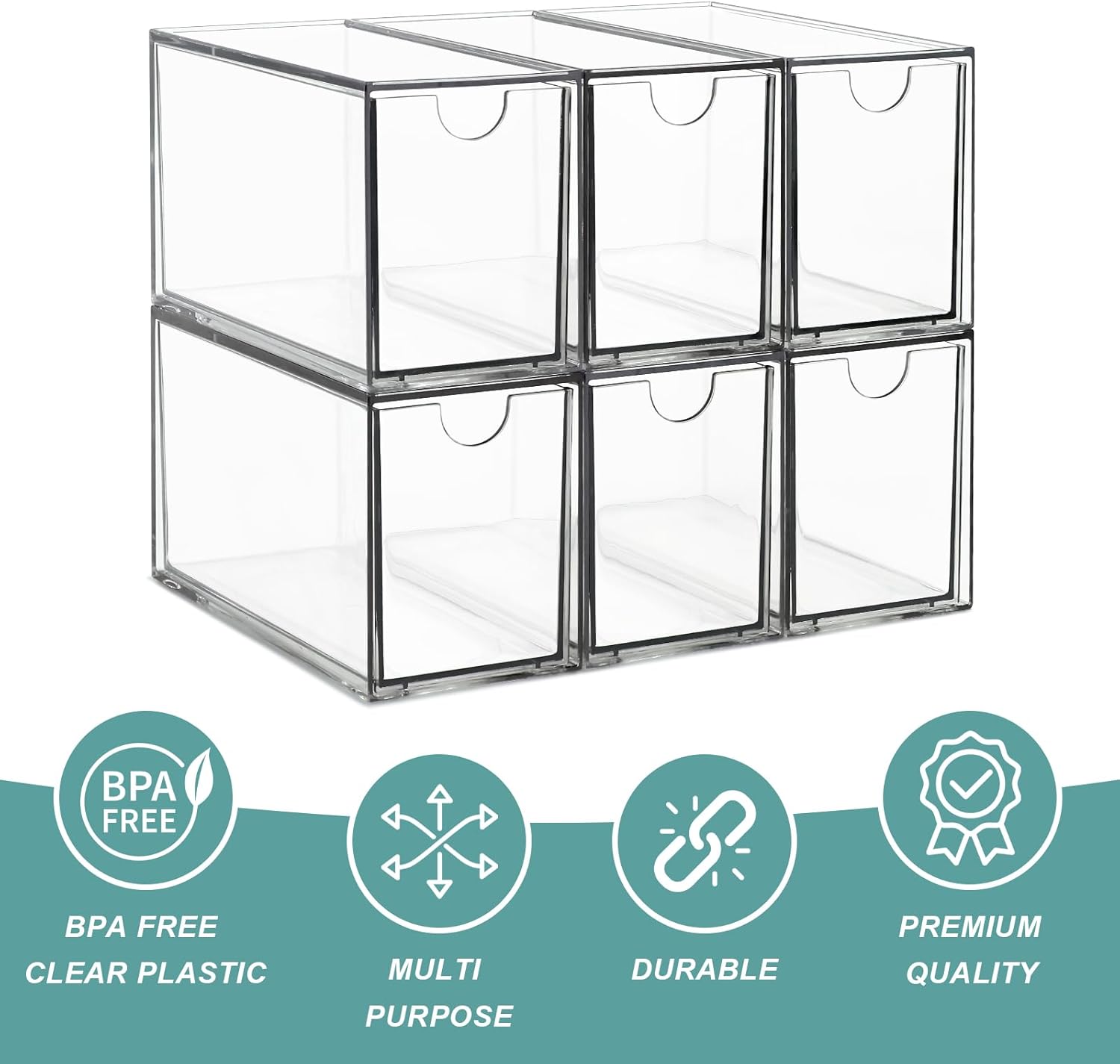 6 Tea Bag Organizer and Storage, Acrylic Tea Bag Holder Organizer, Plastic Tea Drawer Container for Cabinet