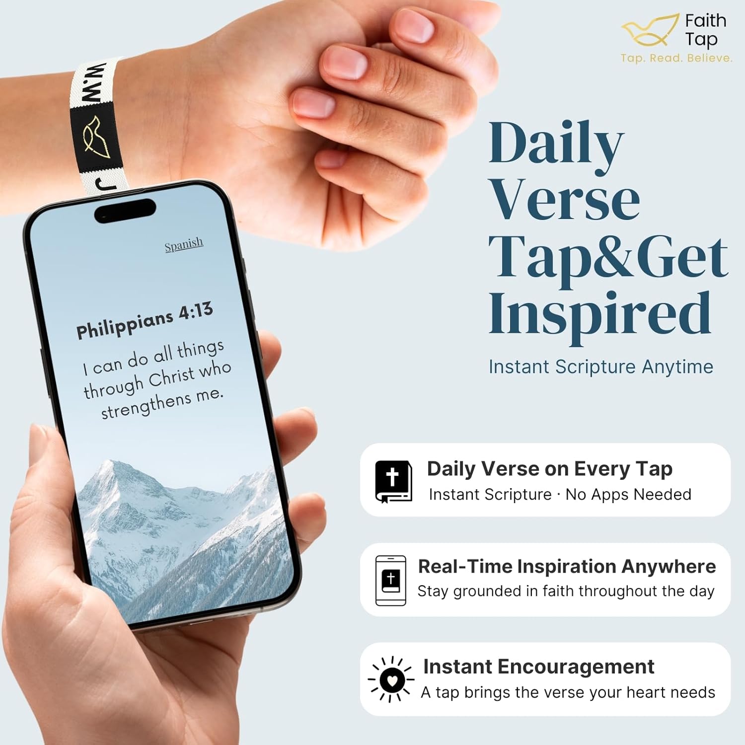 Bible Verse Bracelets Easter Basket Stuffers Gift, Tap to Read Scripture via Phone, Christian Jesus Bracelet for Men, Women, Faith Religious Gift thumbnail