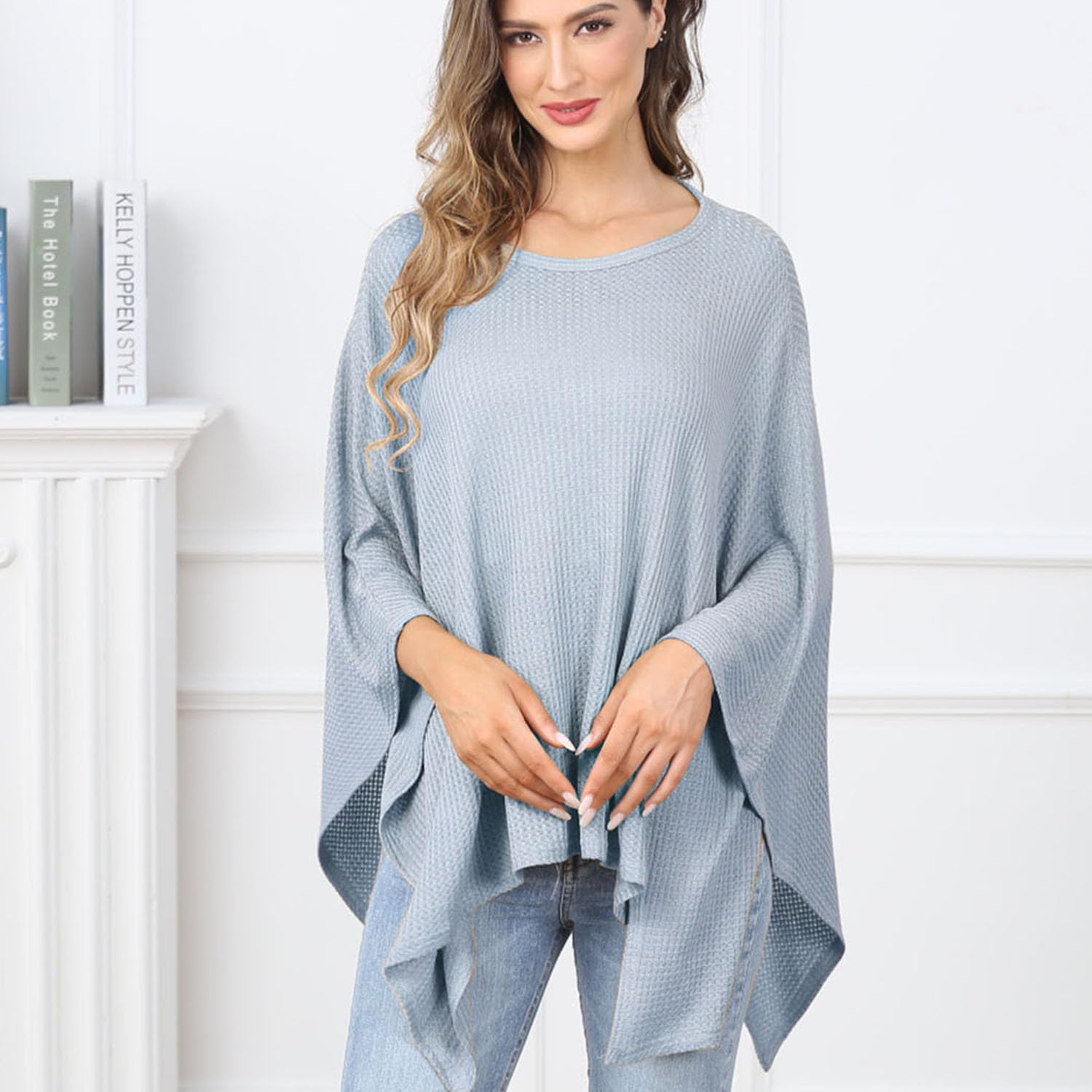 Knit Nursing Cover for Baby Breastfeeding, Organic Cotton Breastfeeding Cover, Warm Cozy Swaddle, Breathable and Soft, Wide Neck with Stretch for Easy View (Light Blue)