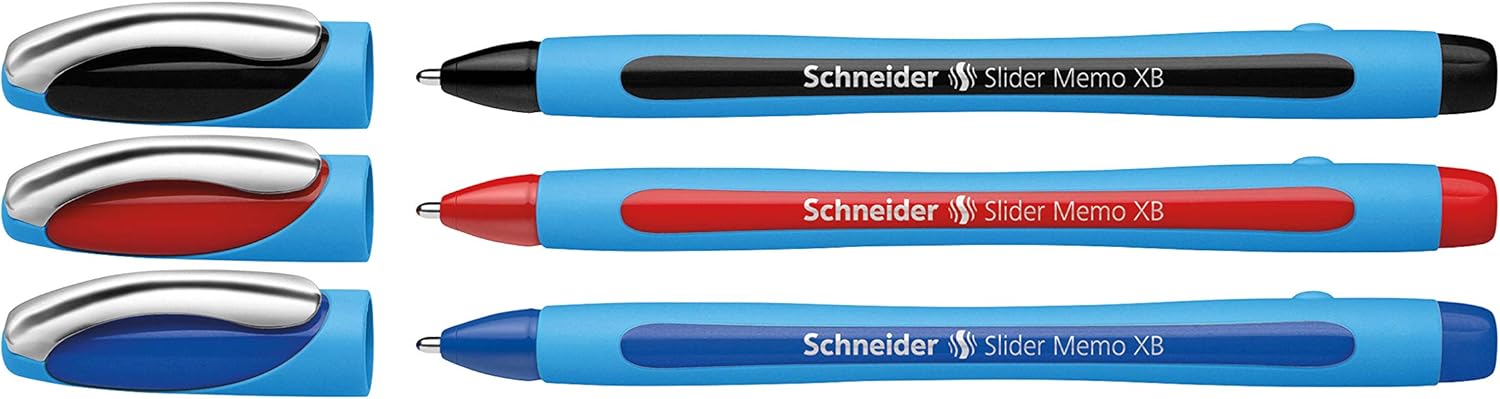 Schneider 150293 Memo Ballpoint Pens Extra Broad, Wallet 3 pieces, Assorted