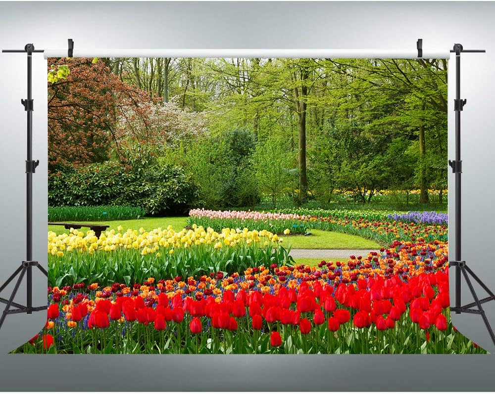 VVM 7x5ft Garden Backdrop Spring Scenery Photography Background Trees Blooming Flowers Photo Shoot Props Photoshoot Backdrop VV080