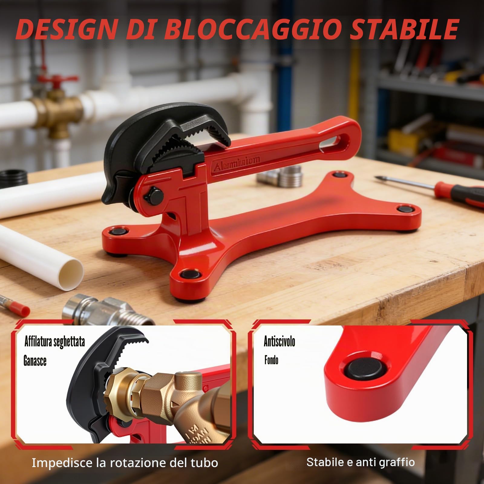 Qivine Pipe Staffe con Chiave Inglese, Morsa Tightening Visa per Tubi da 1/8 A 1-1/2 Pollici, Autoserrante Multifunzionale Tool per La Manutenzione Della Valvola, Alta Quota, Spazi Ristretti