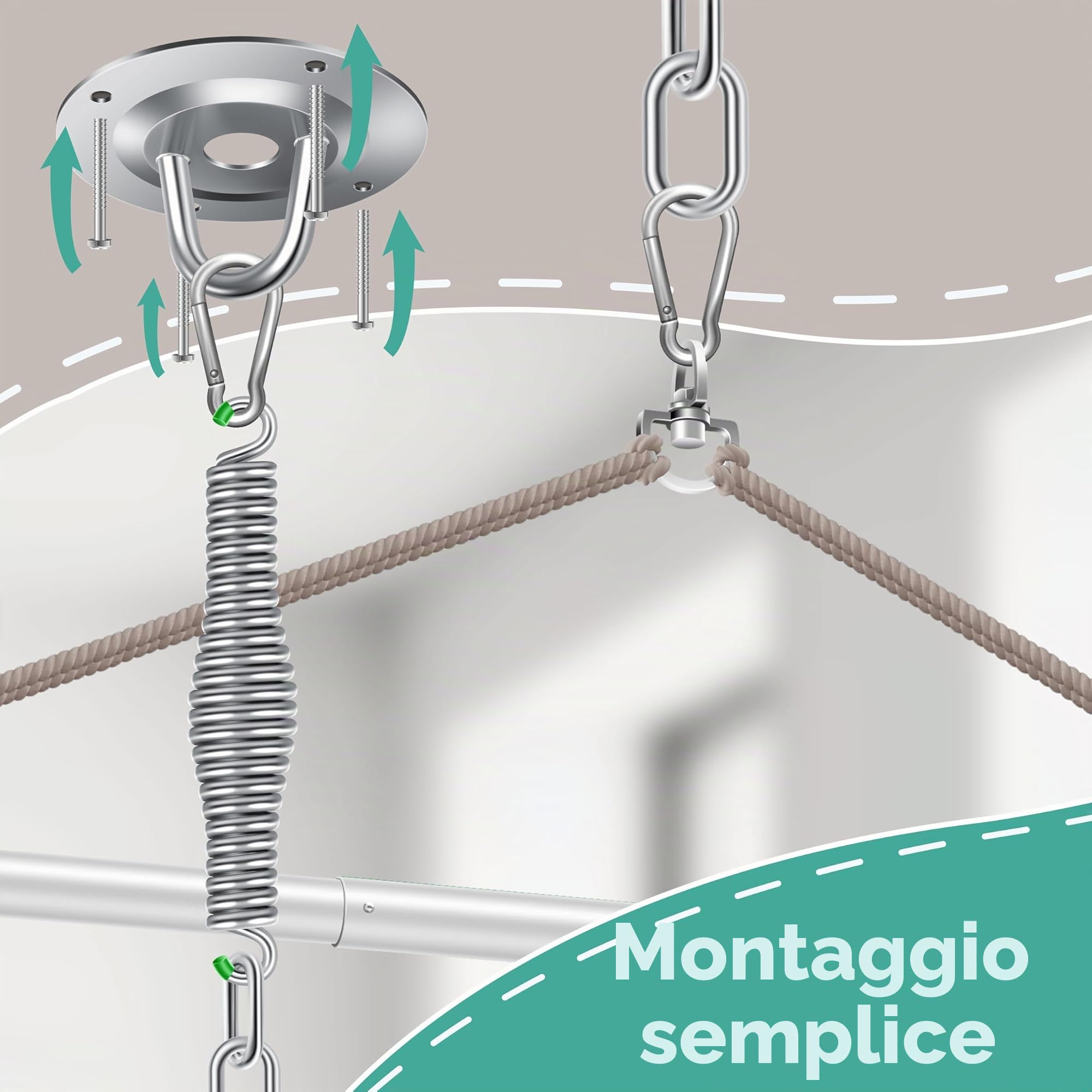KESSER® Poltrona sospesa Haiti, portata 150 kg, girevole a 360°, altalena sospesa per interni ed esterni, resistente ai raggi UV e all'acqua, facile da pulire, include 2 cuscini, borsa per il