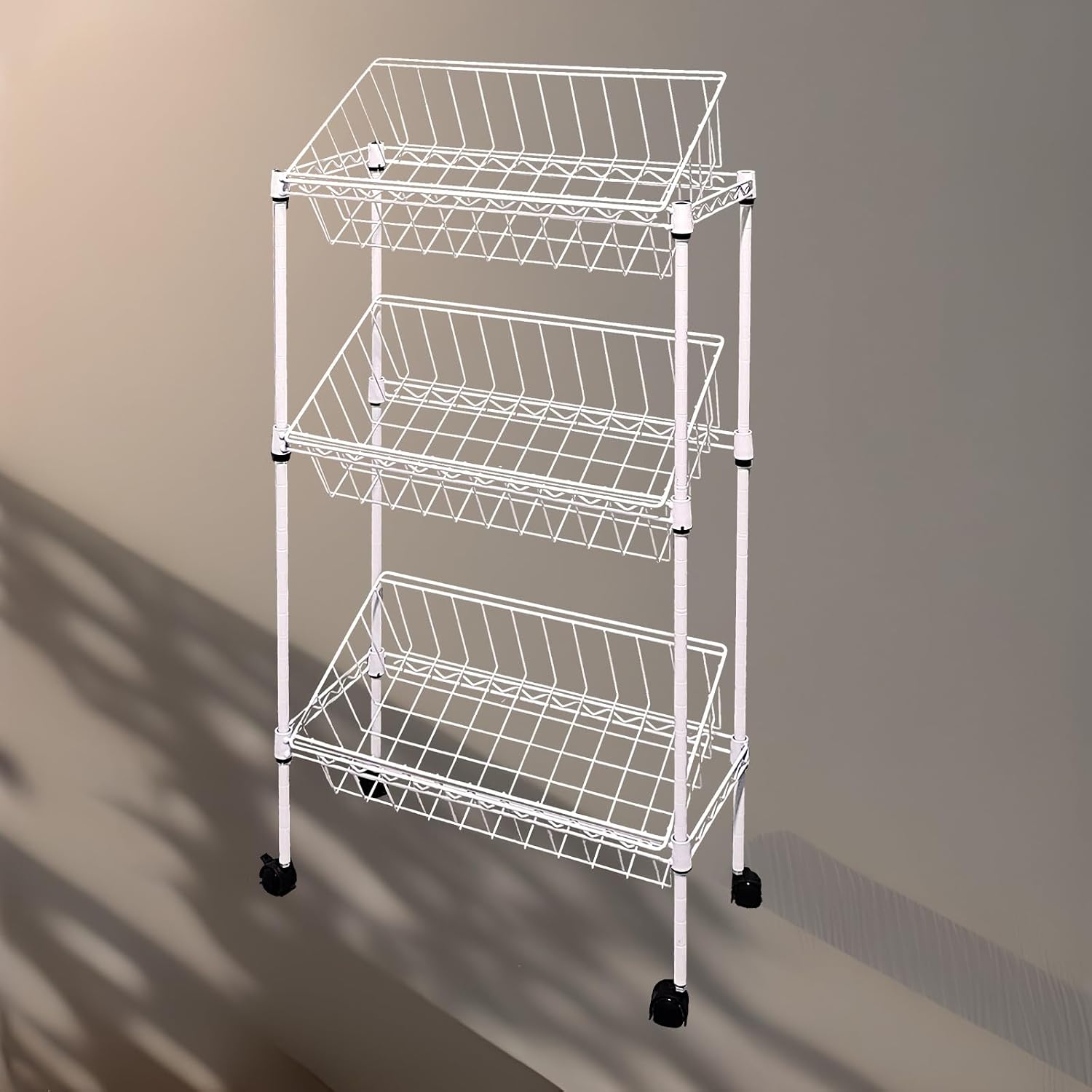 Best 4-Tier Wire Shelving - Black - Heavy Duty Shelf - Kitchen Storage Shelves, Wire Shelving Unit with Baskets Storage Rack Corner Shelf Shelving Adjustable Storage Shelf, 11.8" D x 15.7" W x 47" H