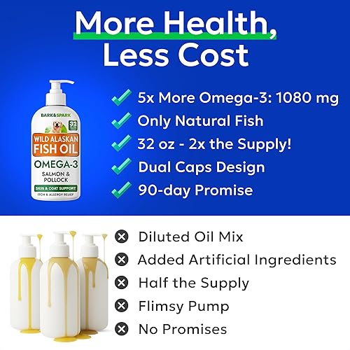 Miniatura 4 de BARK&SPARK Aceite de pescado Omega 3 para perros y gatos, con aceite de salmón salvaje de Alaska para perros, suplemento líquido de aceite de