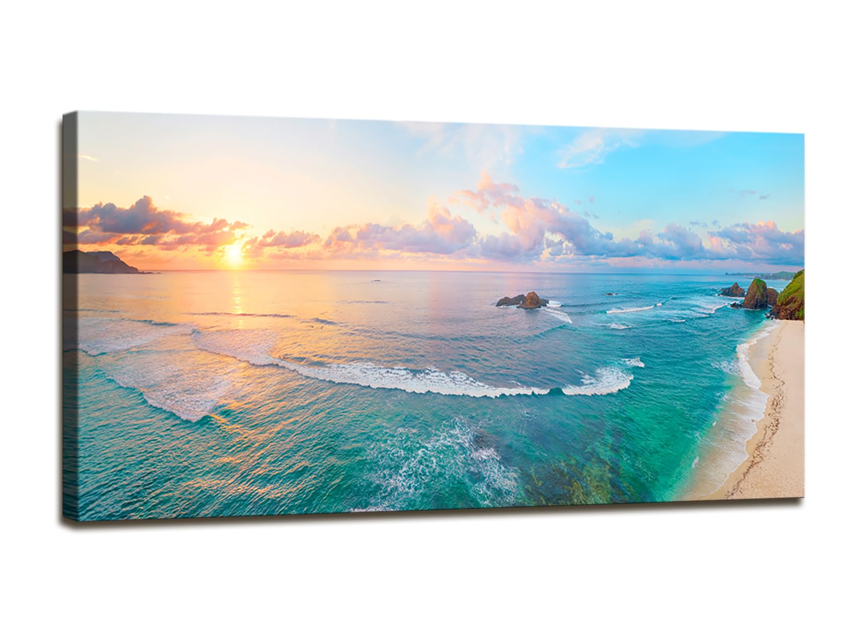 XXMWallArt FC3950 Tropical Beach Wall Art Blue Sea Sunset Natural Scenery Picture Print On Canvas Seascape Canvas Print Artwork for Living Room