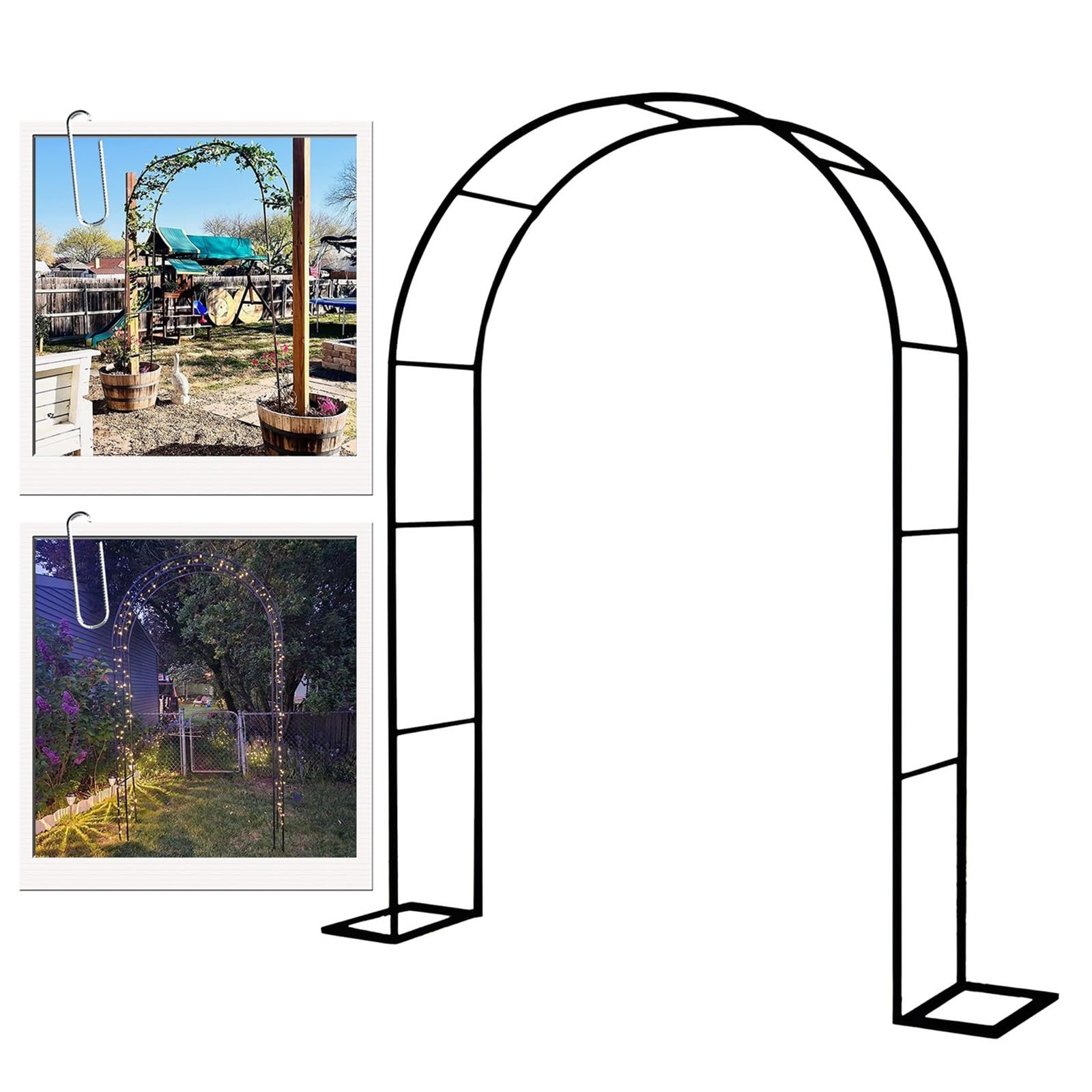 Łuk pergoli ogrodowej, czarny łuk ślubny, metalowa pergola, dekoracja zewnętrzna, regulowany rozmiar 350 x 220 cm, idealny na pnącza i imprezy, łuk