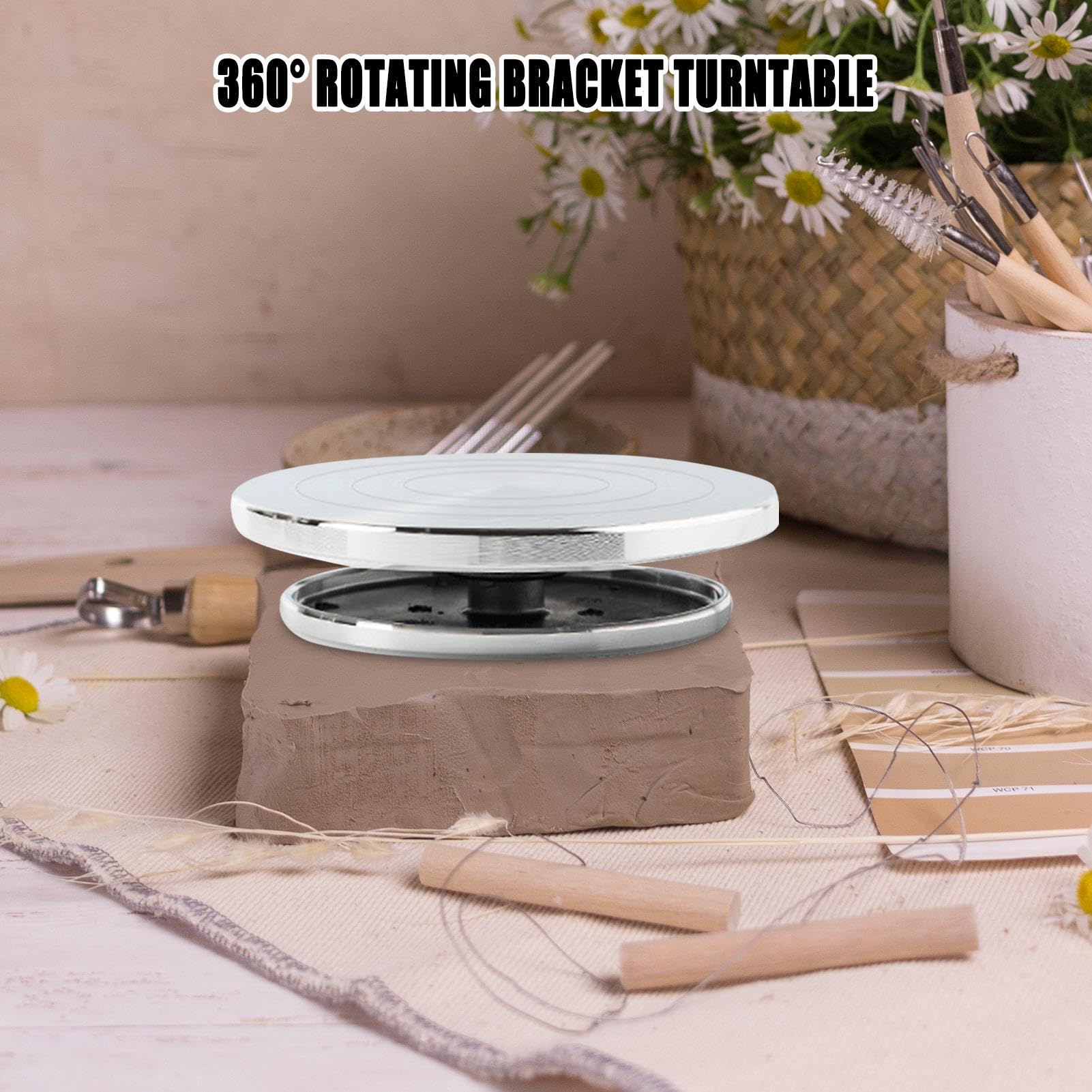 Rueda de cerámica, tocadiscos de arcilla, soporte para esculpir, base de acero resistente, rotación suave de 360° para estudio, taller, aula y uso doméstico, 4.33 x 4.33 x 1.57 pulgadas
