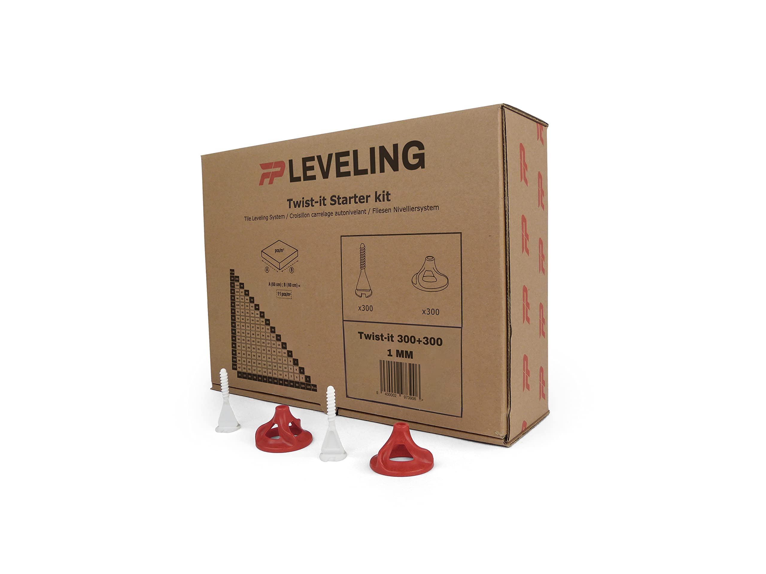 Twist-it Tile Leveling System - Starter kit 1 mm - 300 Screw Clips + 300 Twister caps - 3-20 mm Tile Thickness - FLAT-PRO Leveling — image 1