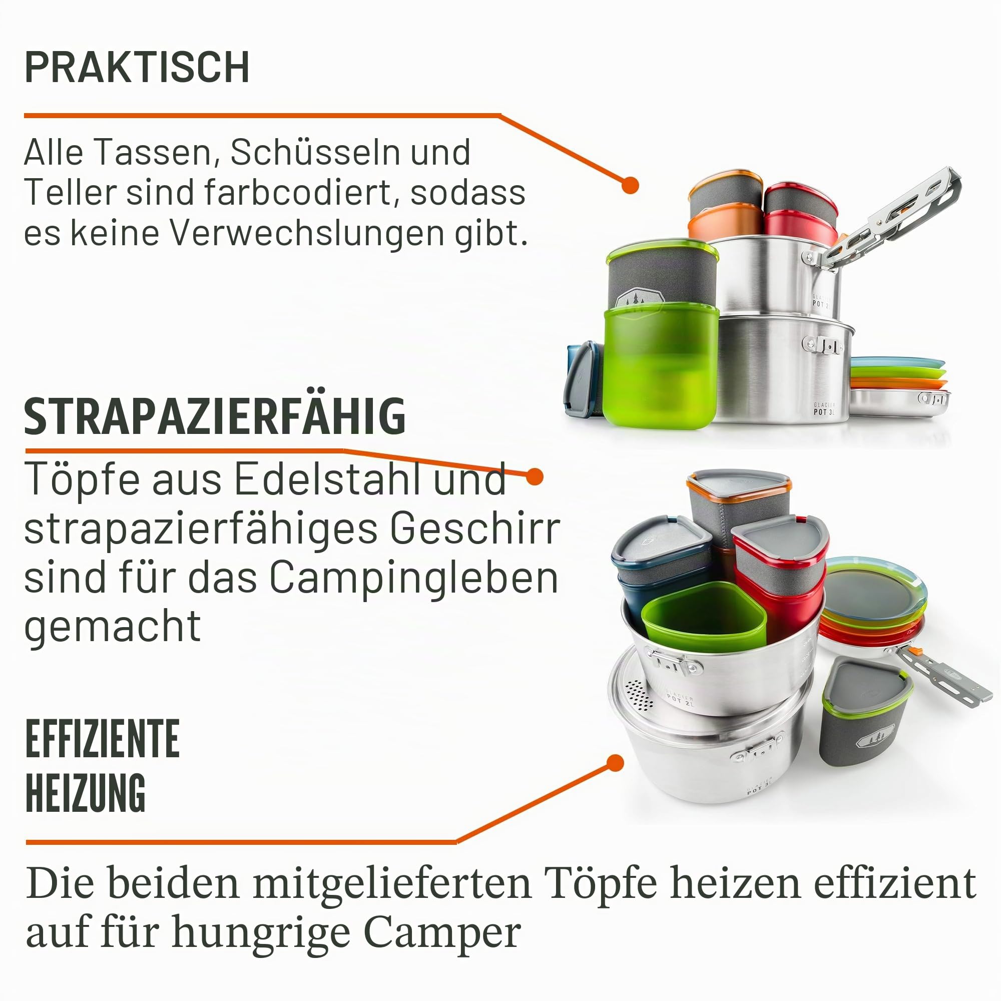 GSI Outdoors Glacier Edelstahl Camper 4 Personen Packable Kochgeschirr & Geschirr Set für Camping oder Rucksackreisen