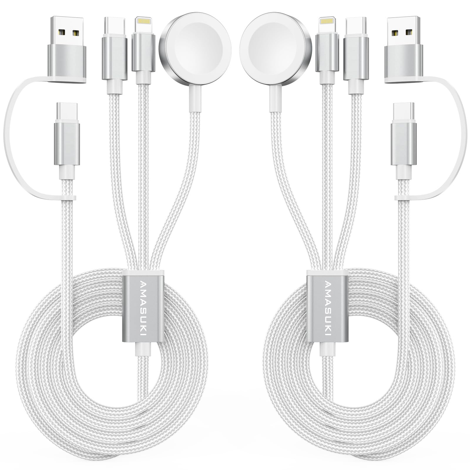 2Pack Travel Essentials,3 in 2 USB C Cable for Apple Watch Charger,iPhone Charger,Multi Charging Cable,Cruise Vacation Camping,Portable for iWatch Series 11-2/Ultra/SE &amp; iPhone 17-12,Car,White
