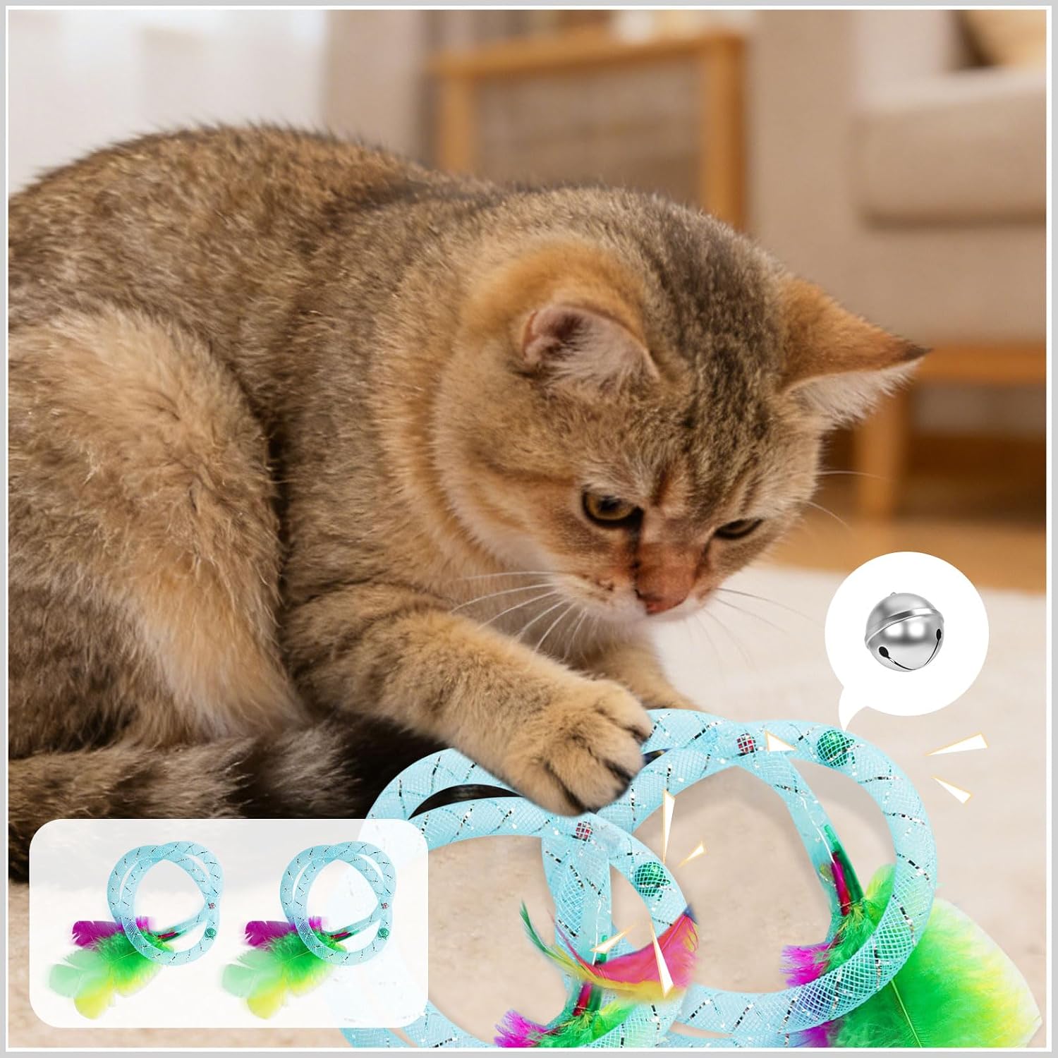 Andiker 2 PCS Cat Tube Toys, Lightweight Cat Spring Toy with Feather and Bells, Interactive Kitten Chew Toy for Chewing, Batting, Teething, Hunting Play image 5