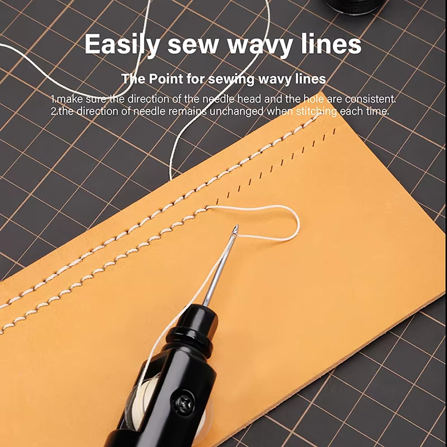 WUTA Punteruolo da cucito avanzato, kit di riparazione per pelle con filo cerato di alta qualità in 25 colori, punteruolo portatile per cucito per lavori di riparazione fai da te (0,65 mm)