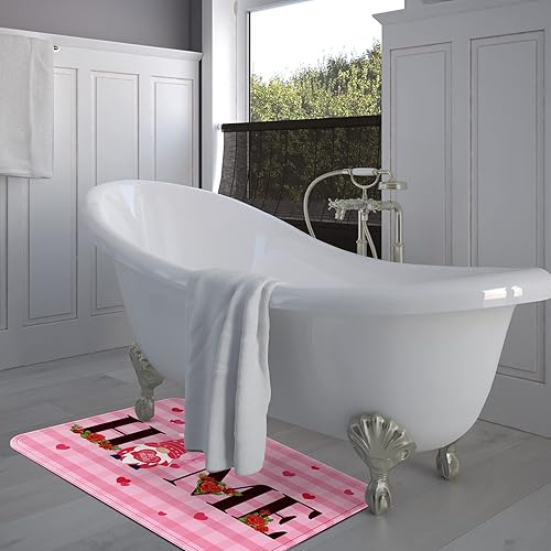 Miniatura 6 de 2 tapetes para el día de San Valentín, diseño de gnomo de bienvenida con corazón rosa, de 15.75 x 23.62 pulgadas, lavable, para el hogar, bonita