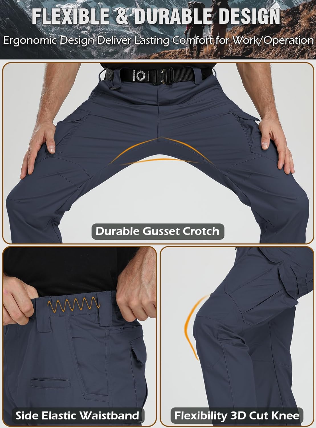 CARWORNIC Men's Stretch Tactical Work Pants Flex Ripstop Water Resistant EDC Utility Hiking Cargo Pants with 12 Pockets - Image 7