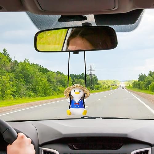 Miniatura 7 de Accesorios de decoración de coche de pato oscilante, colgante de espejo retrovisor, decoración de automóvil para damas y hombres, abrigo azul